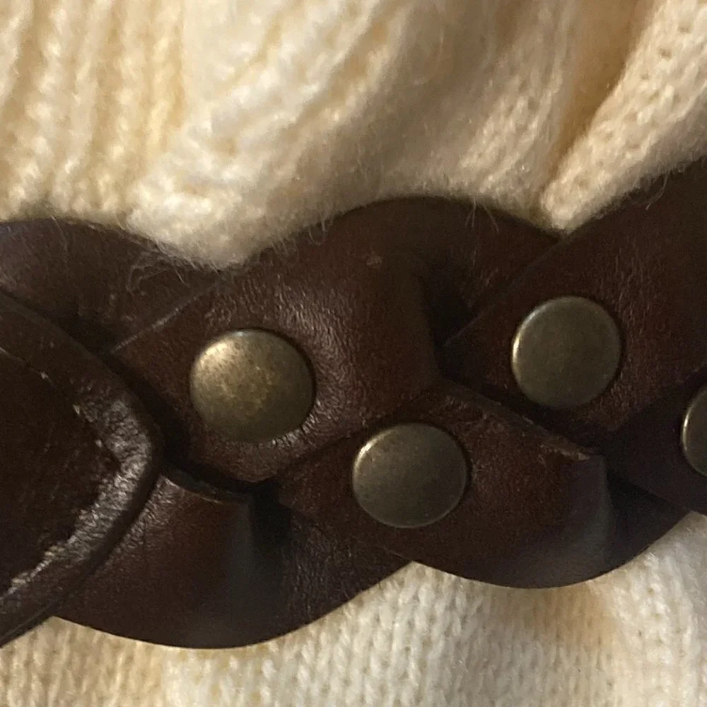 Brown Belt SZ S Braided leather with brass buckle & stud details